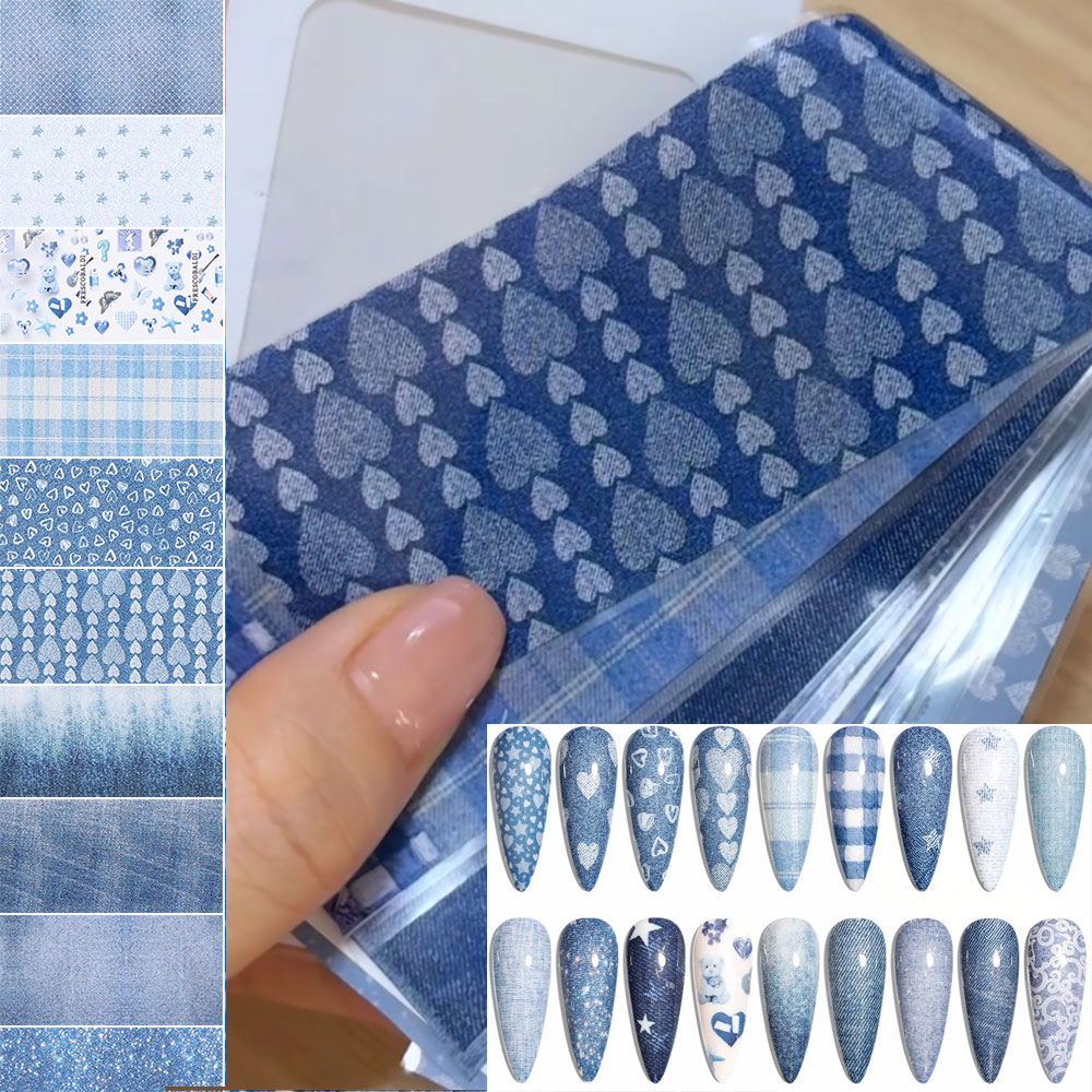 Nail Art Denim - 10PCS Blue Denim Series Nail Transfer
