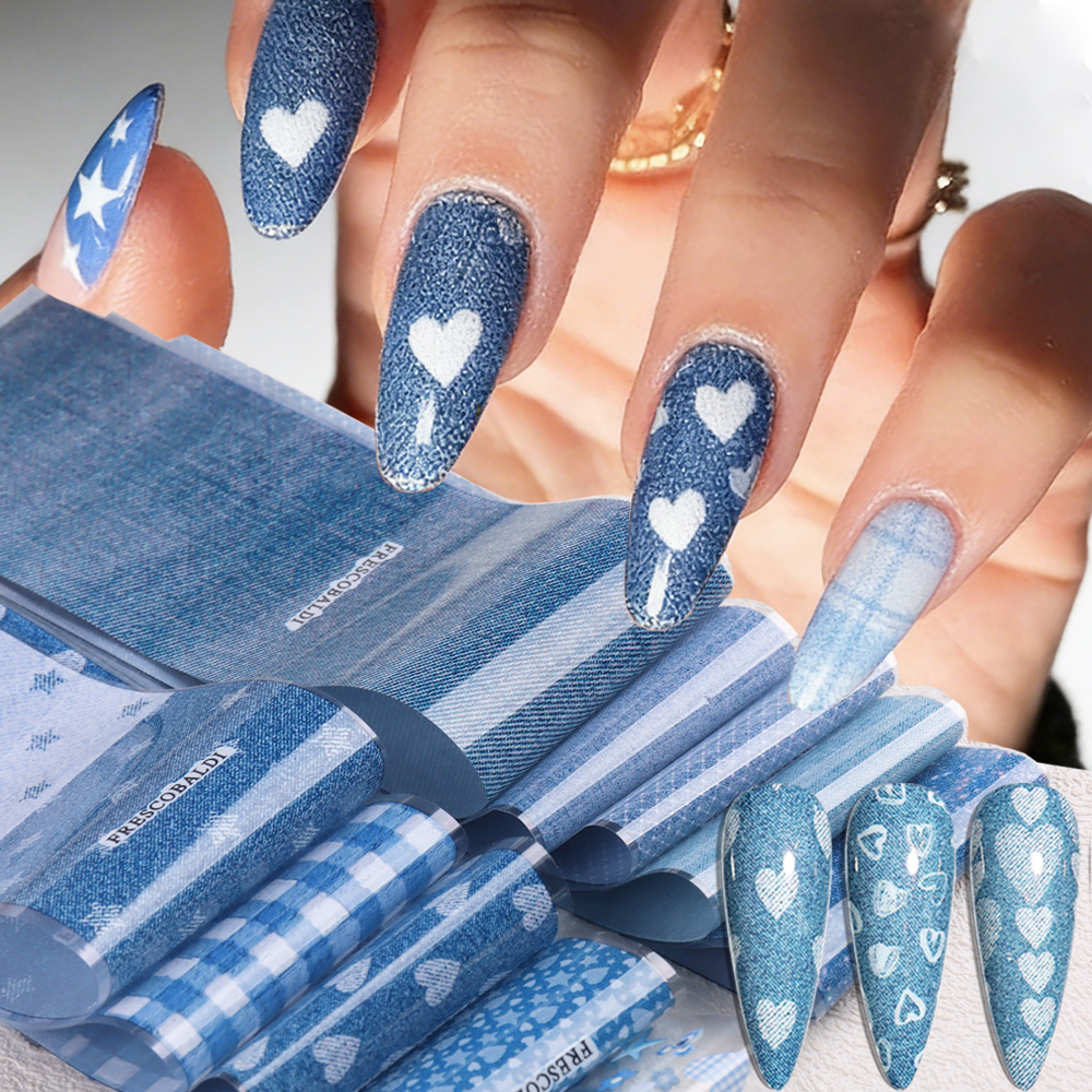 Nail Art Denim - Ins patchwork Style Denim Nail Art