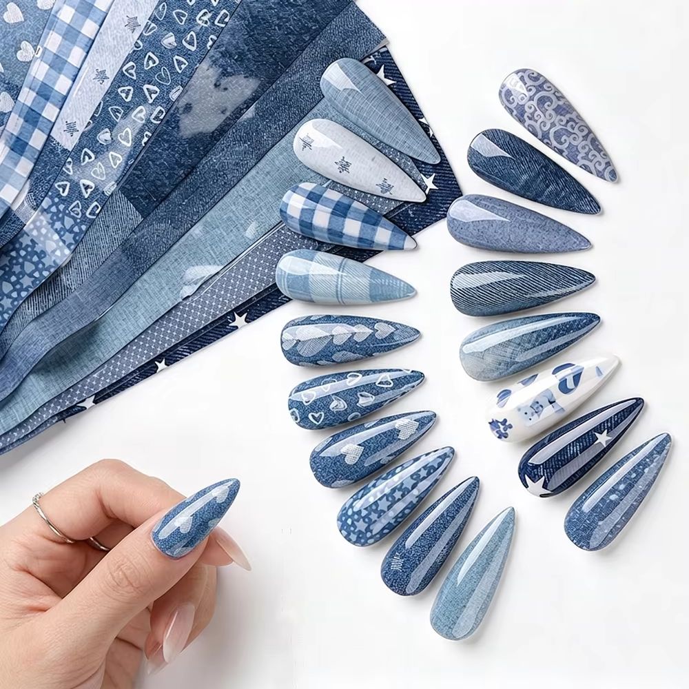 10Pcs/Lot Denim Print Nail Tra - огляд і ціна Nail Art Denim