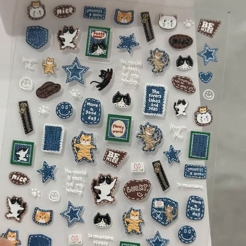 American Retro Denim Cat 3D Re - огляд і ціна Nail Art Denim