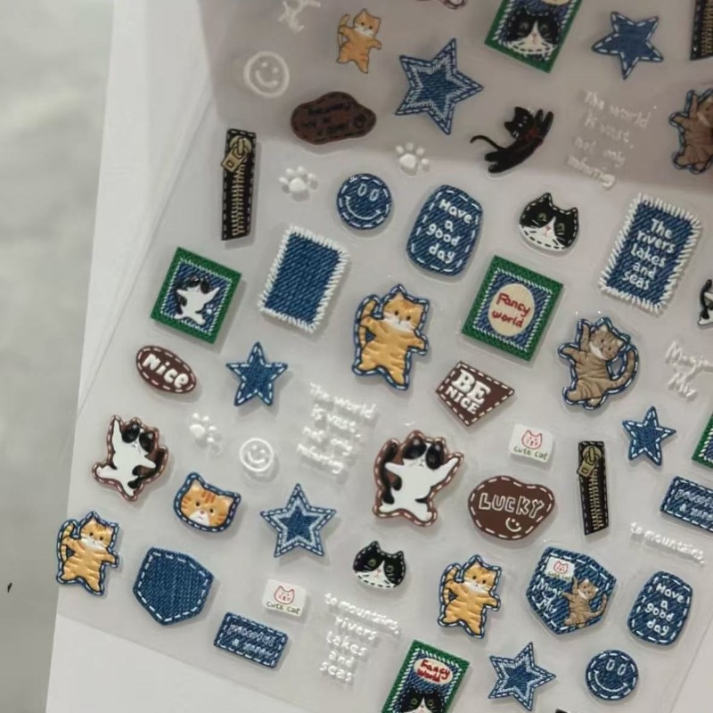 American Retro Denim Cat 3D Re - огляд і ціна Nail Art Denim