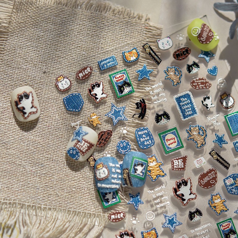 American Retro Denim Cat 3D Re - огляд і ціна Nail Art Denim