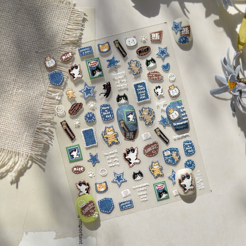 American Retro Denim Cat 3D Re - огляд і ціна Nail Art Denim